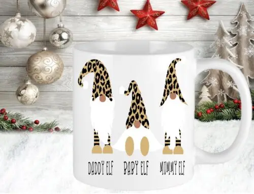 Leopard Gnomes Elf Daddy Mummy Baby Christmas Cup Mug Gift Novelty Present