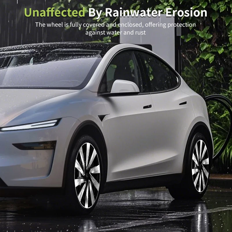 2025-2026년형 New Model Y Juniper용 19인치 터빈 스타일 허브캡 4개 세트, 테슬라 림 커버 액세서리, 자동차 휠 캡. 썸네일 5