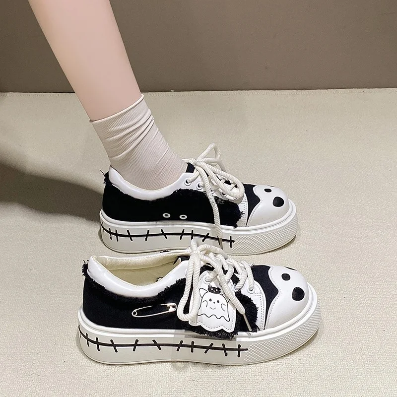 Trendy Canvas Sneakers Women's 2025 New Lolita Shoes Versatile Casual Sports Shoes for Students Girls Deep Mouth Thick Bottom
