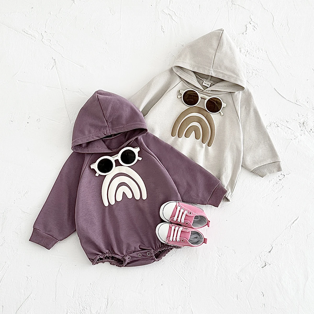 

Autumn Newborn Baby Rompers Infant Kids Cotton Long Sleeve Rainbow Hoodie Romper Boy Girls Jumpsuits Baby Clothes 0-24M