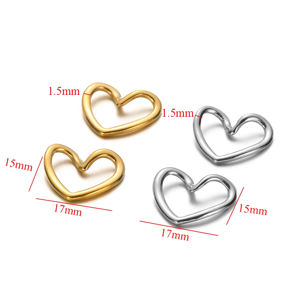 5pcs Gold Color Stainless Steel High Quality Love Heart Charms for Jewelry Making Findings DIY Necklace Earrings Accessories