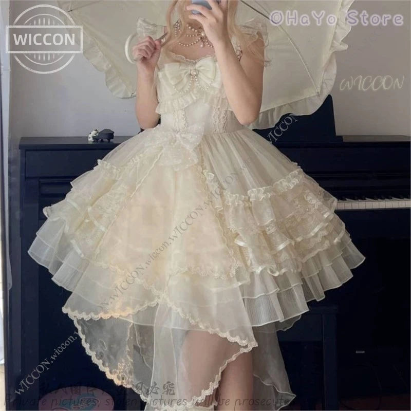 Vestido Lolita com design original para mulheres, vestido JSK Halter, cosplay traseiro com véu, roupa para adultos, fantasia diária, disfarce kawaii, Halloween