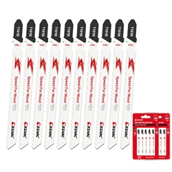 EZARC Jigsaw Blades T101B 10pcs, Jig Saw Blades Set 10 TPI, T-Shank Replacement, for Wood Clean Cutting Smooth Curve Cutting