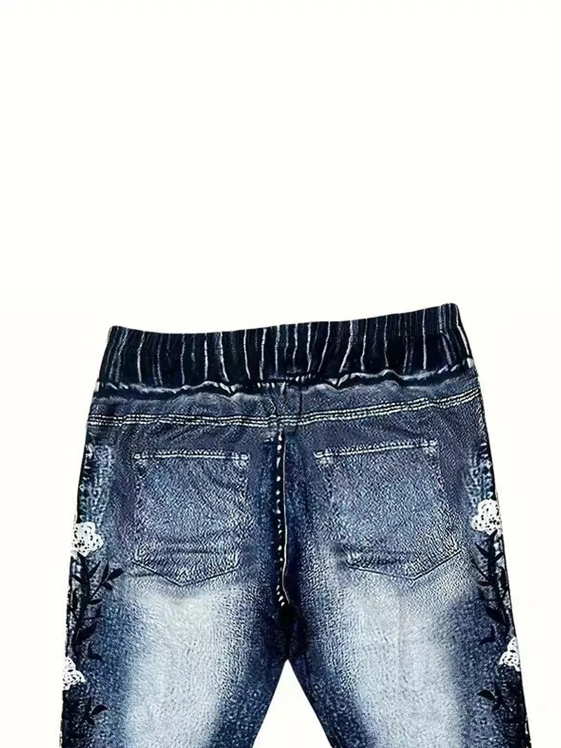Women's Fashionable Faux Denim Printed Slim-Fit Leggings