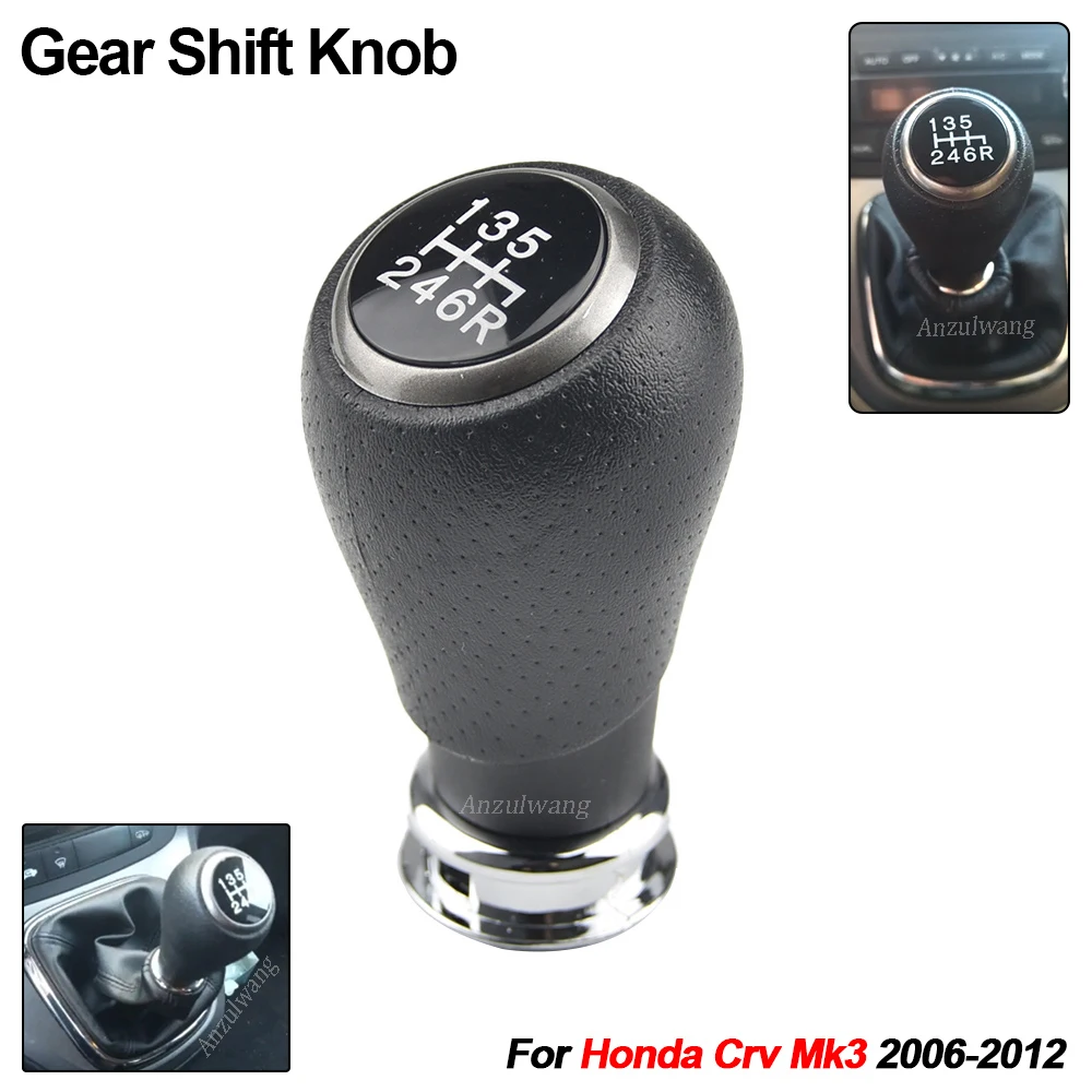 6 Speed Car Manual Gear Shift Knob Shifter Lever Stick Black Leather For Honda CRV CR-V MK3 2006-2012 Car Accessories