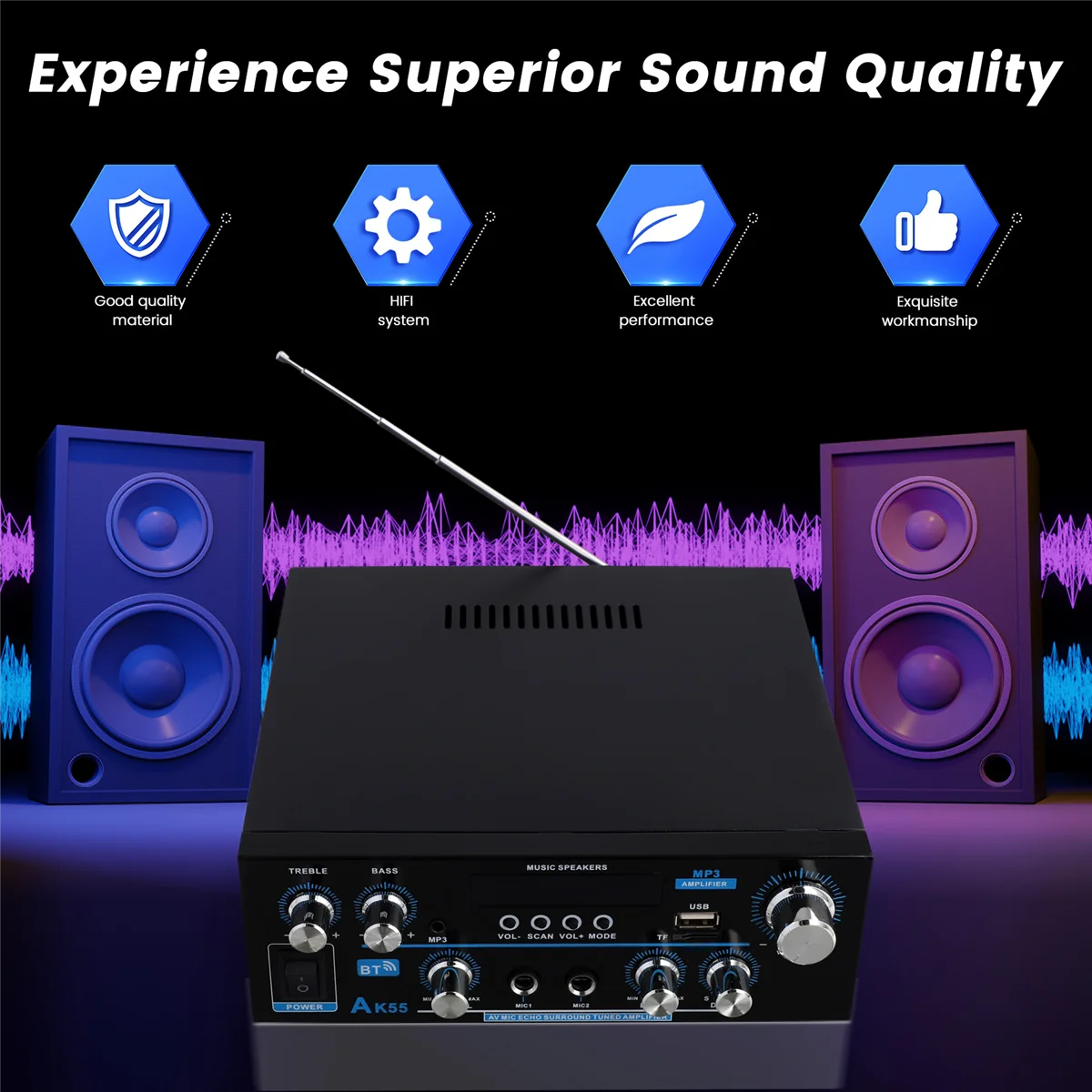 A51I AK55 Amplificatore audio 2.0 canali HIFI Amplificatore Bluetooth digitale Amplificatore digitale USB SPINA UE