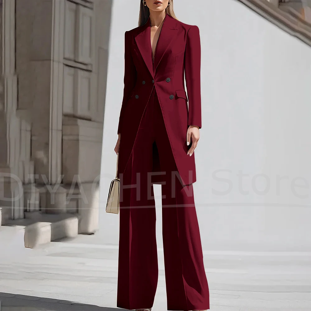 Conjuntos de calças femininas de luxo 2 peças chique pico lapela duplo breasted outfit moda elegante diário casual festa escritório senhora ternos