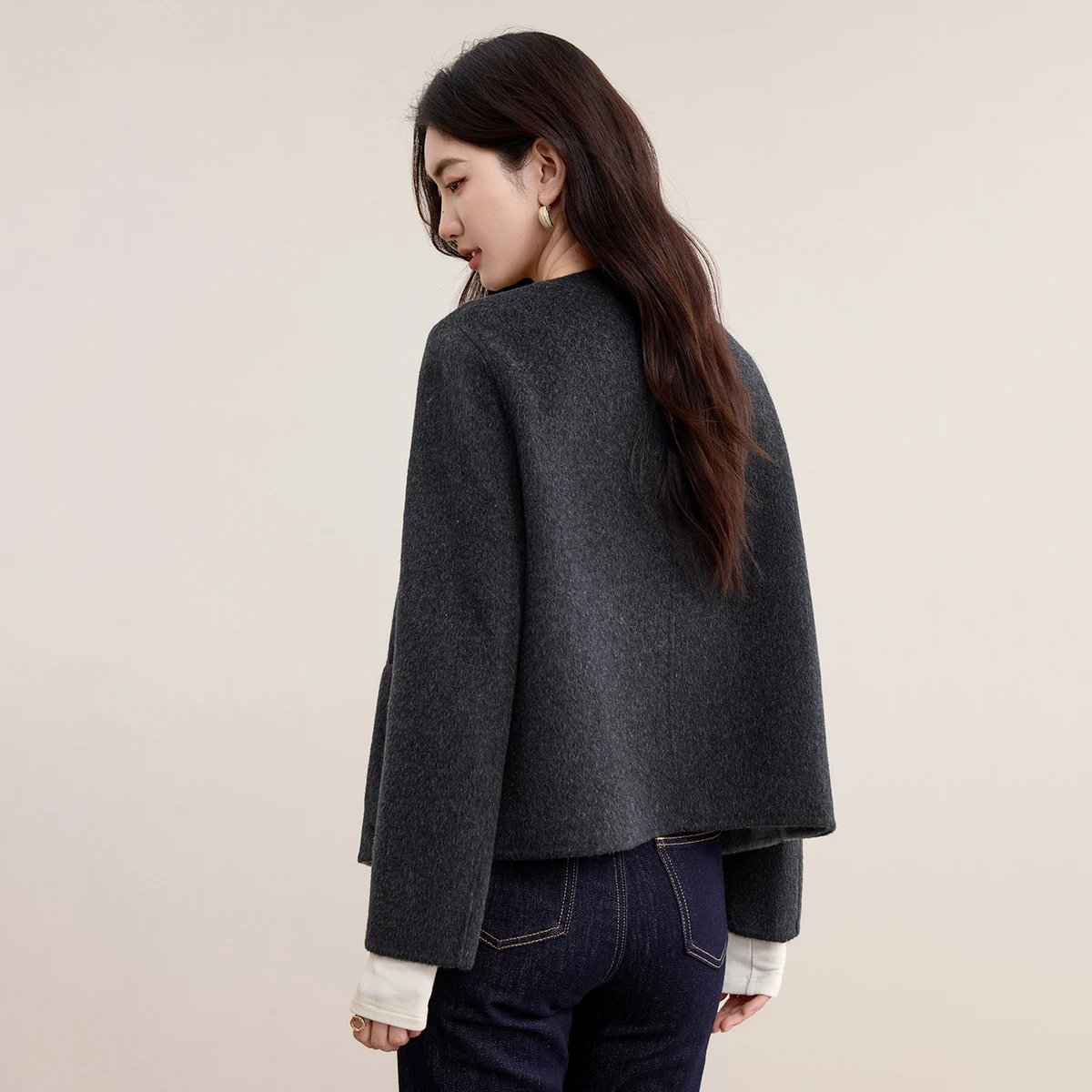 SENTUBILA Two-side Woolen Coats for Woman 2025 Autumn O Neck Single Breasted Jackets Ladies Overcoats Women's Clothing W54OG2433