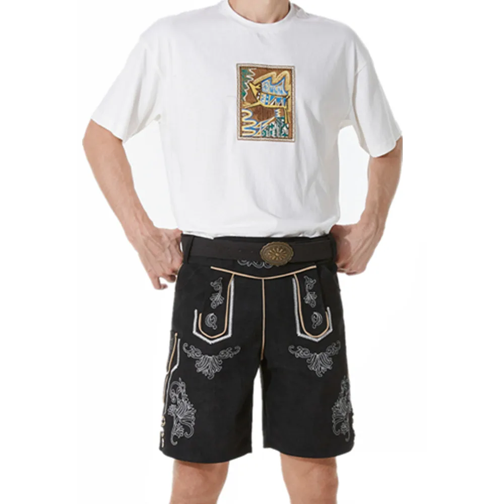 Pantaloni con cinturino Lederhosen bavarese per uomo costumi tradizionali dell'oktoberfest Beer Festival maschile Cosplay Halloween Party Outfit