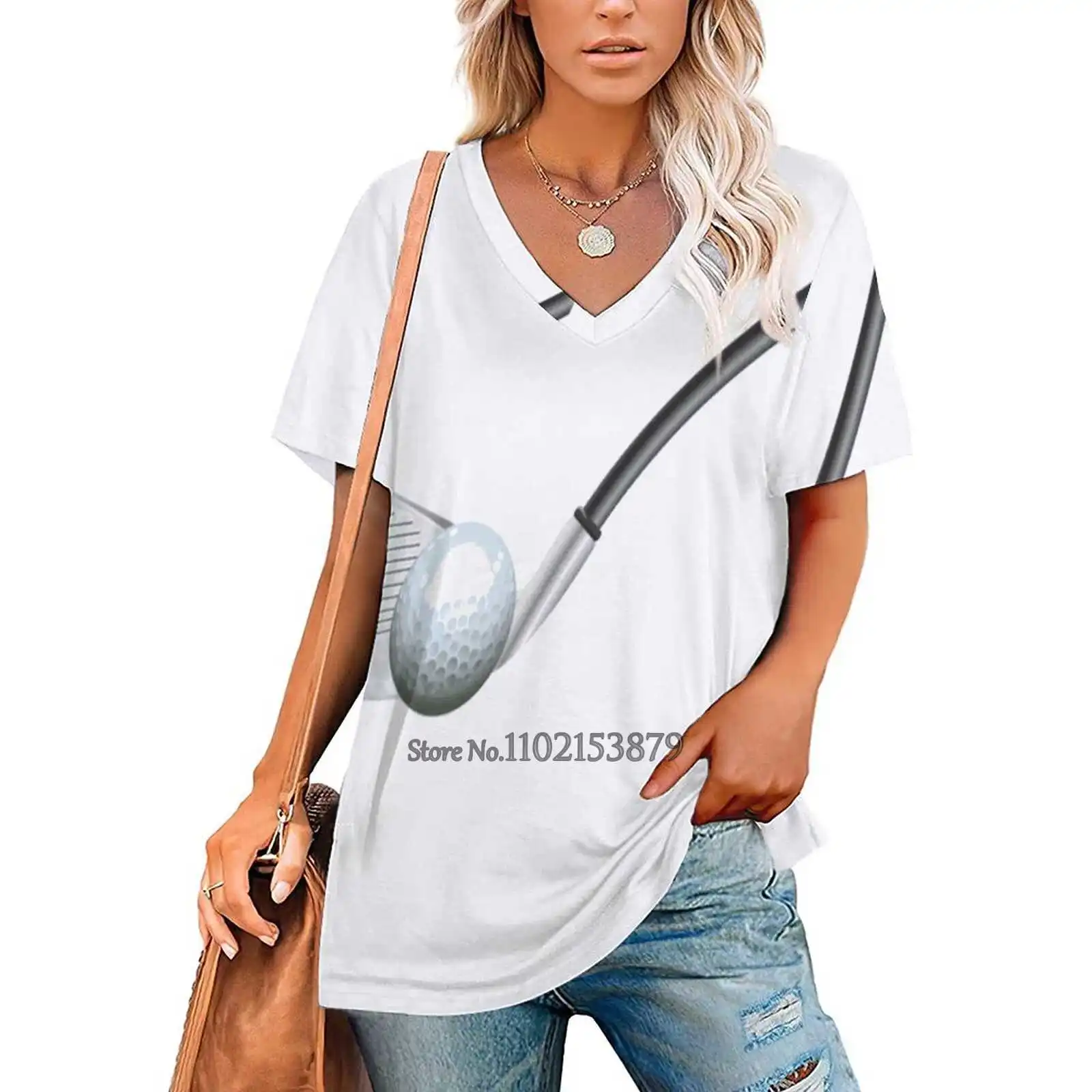 Golf Stick And Ball Zipper Sexy T-Shirt Casual Tops Hollow Pullover Ladies Top T Shirts Golf Stick Ball Bright Golf Course