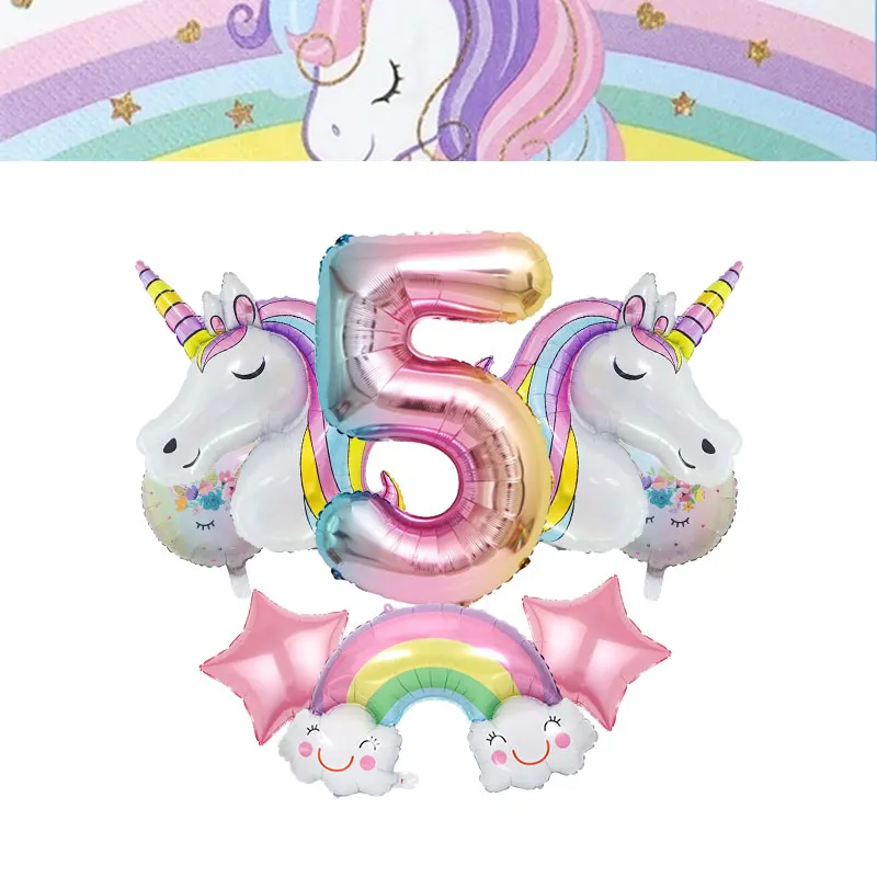 Unicorn Girl Birthday Decoration Set Cup Plate Unicorn Balloons Happy Banner Cake Topper Backdrop Supplies for Kids Party Favors view 6