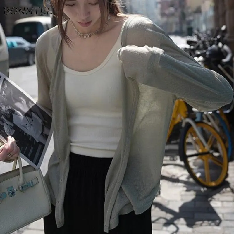 Sun-proof Cardigan Women See-through Baggy Vintage Summer Breathable Casual Vacation Mujer Tender Harajuku Simple Thin Ulzzang