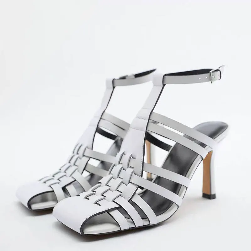 

New European and American Style Square Headed Baotou Back Air Sandals Thin Heel High Heel Large Size Women's Sandals