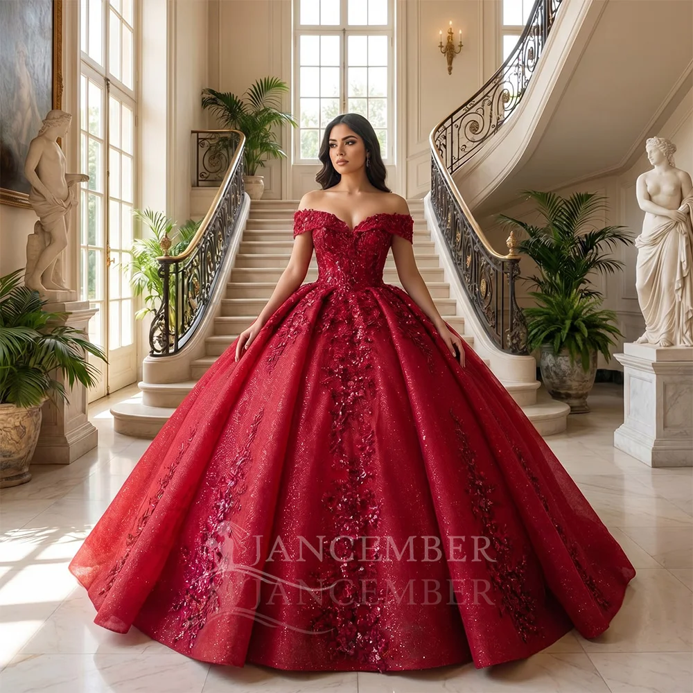 

Customized Shiny Princess Quinceanera Dresses Scoop Off Shoulder Beading Appliques Corset Ball Gown vestidos de 15 quinceañeras