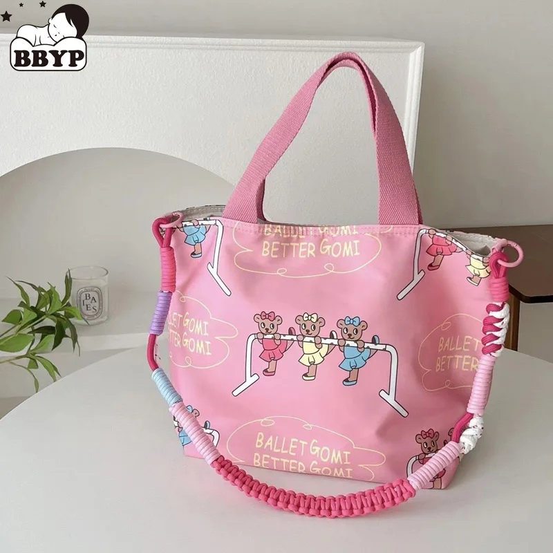 Cartoon Bear Kids Dance Bag for Girls Ballerina Bag Pink Lace Duffel for Ballet Class Crossbody Ballet Handbag Mommy Bag