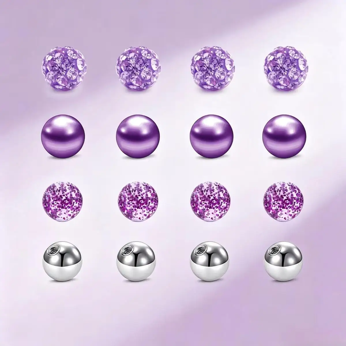 16pcs Mixed Colors Replacement Ball for Surgical Steel & Clear Acrylic Bar Industrial Piercing Tongue Eyebrow Navel Lip Ring