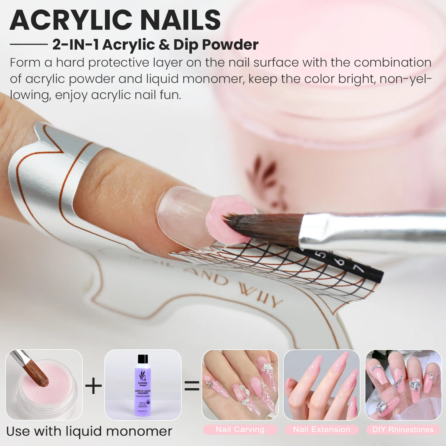 2 uds 1,06 oz/30g colores blanco y rosa polvo acrílico y polvo de inmersión 2 en 1 uso para extensión de uñas tallado manicura artística de uñas francesa