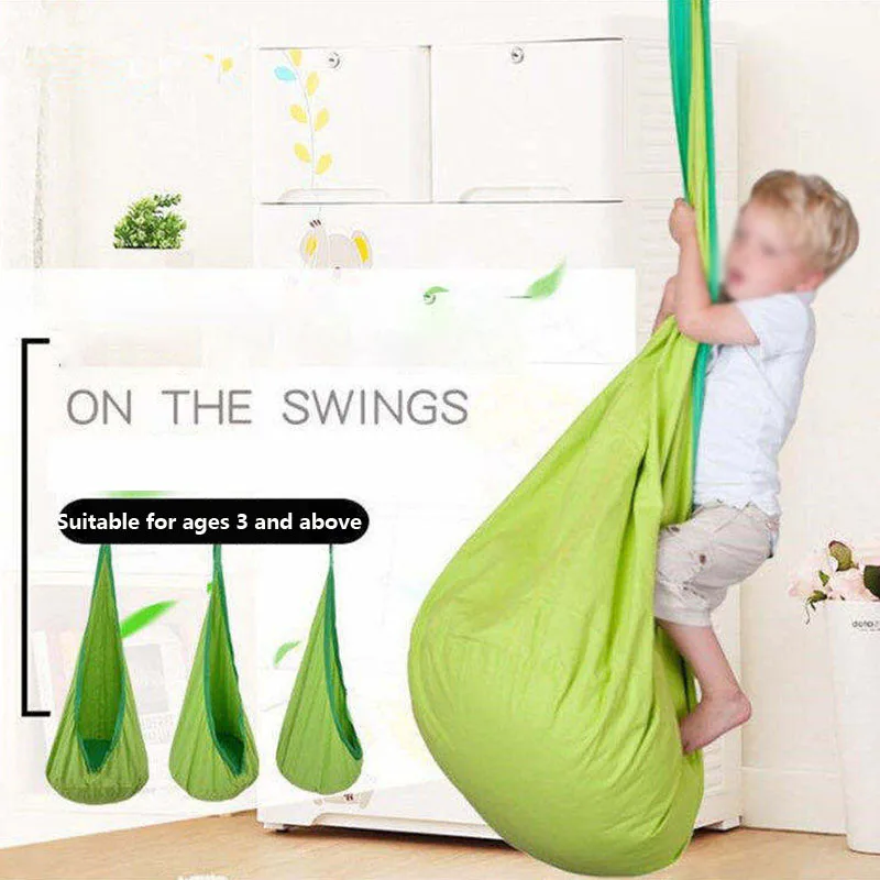 Child Hanging Hammock Chair With Inflatable Cushion Kid Swing Seat Portable Parachute Cloth Swing Bed For Outdoor Garden Tool