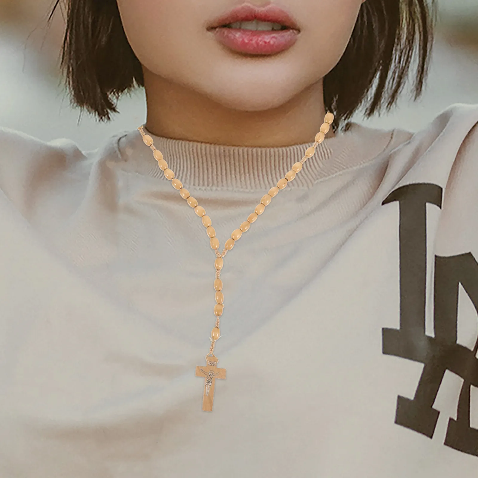 

Деревянный розарий-ожерелье для мужчин и женщин с крестом, бусинами, цепочкой для молитв, эстетичный, для повседневной носки, подарок на день рождения, День святого Валентина, Рождество