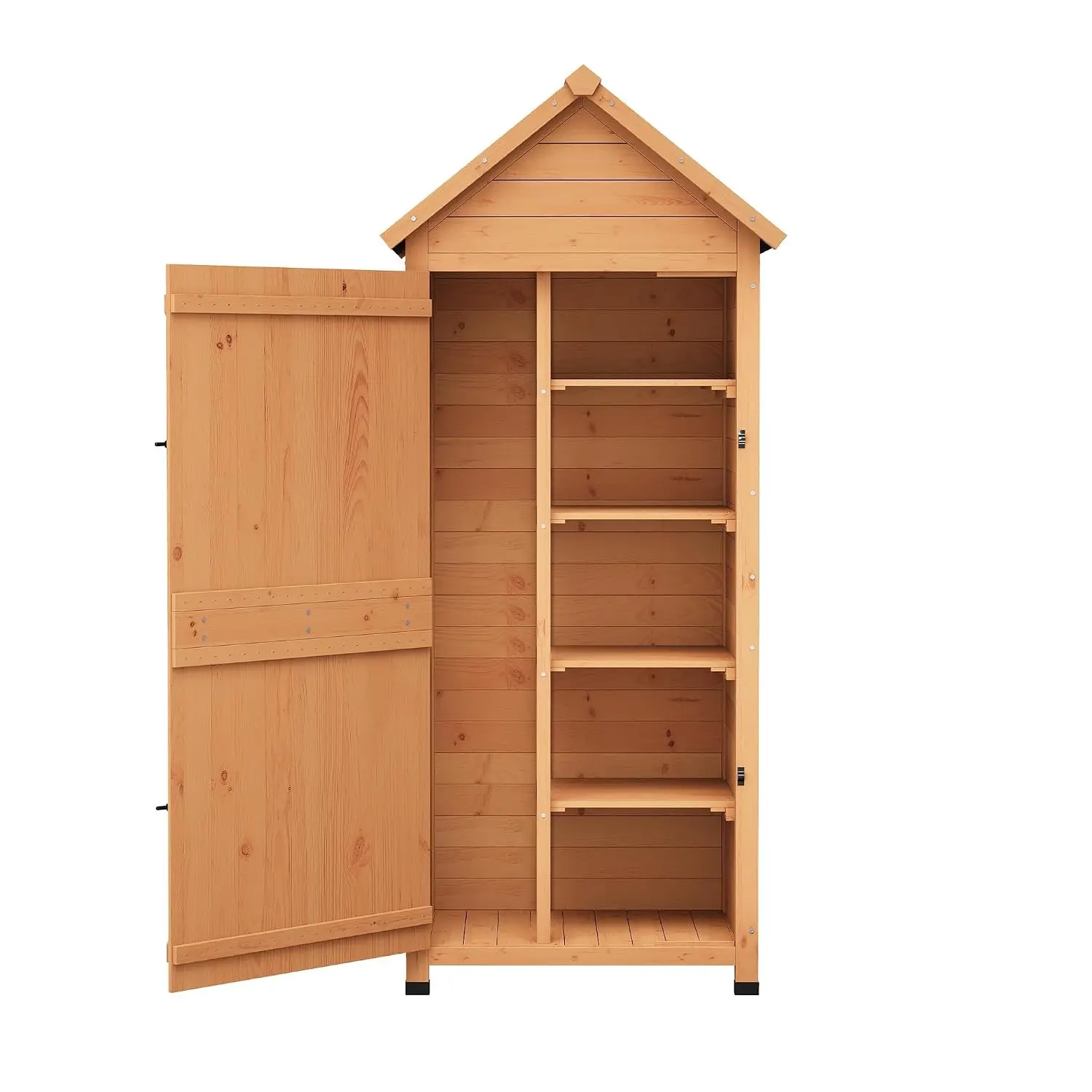 63In Outdoor Storage Shed Wooden Cabinet 3 Shelves Lockable Door Roof Storage Weatherproof Patio Yard Lawn Tools, Customized