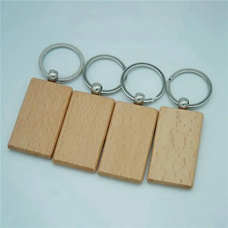 320Pcs Blank Rectangle Wooden Key Chain DIY Wood Keychains Key Tags Can Engrave DIY Gifts