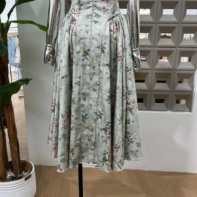 DFDG Abito dal design slim fit a vita bassa con canotta stampata 2025 Nuovo articolo estivo per donna, gonna grande versatile e popolare