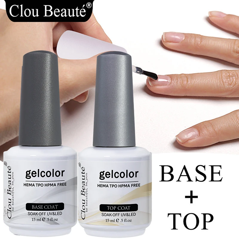 Esmalte em Gel Clou Beaute Hema TPO Free Base e Top Coat UV 15ml Transparente Soak Off Primer Gel Polish Long Lasting Nail Art
