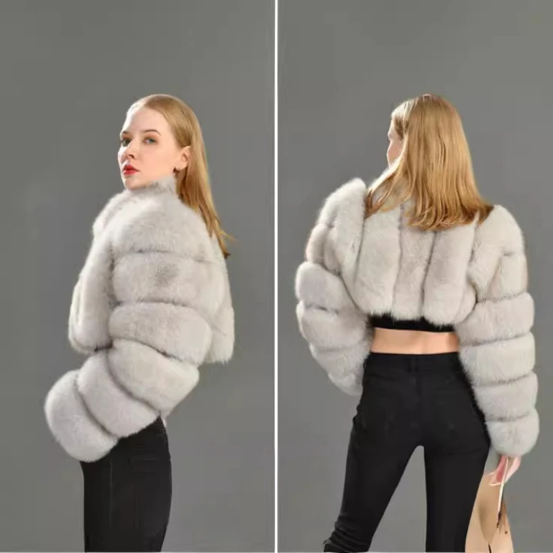 Revers Grijze Streep Korte Nepbontjassen Nep Nertsen Harige Jassen Pluizig Warm Luxe Dames Pluche Jassen Dikke Bovenkleding Casual