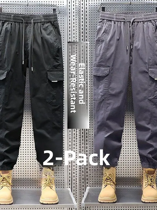 Men's Work Pants Loose Fit Casual Trousers Autumn Wear Elastic Waistwear Wear Resistant Cuffed Leisure Polyester Fiber