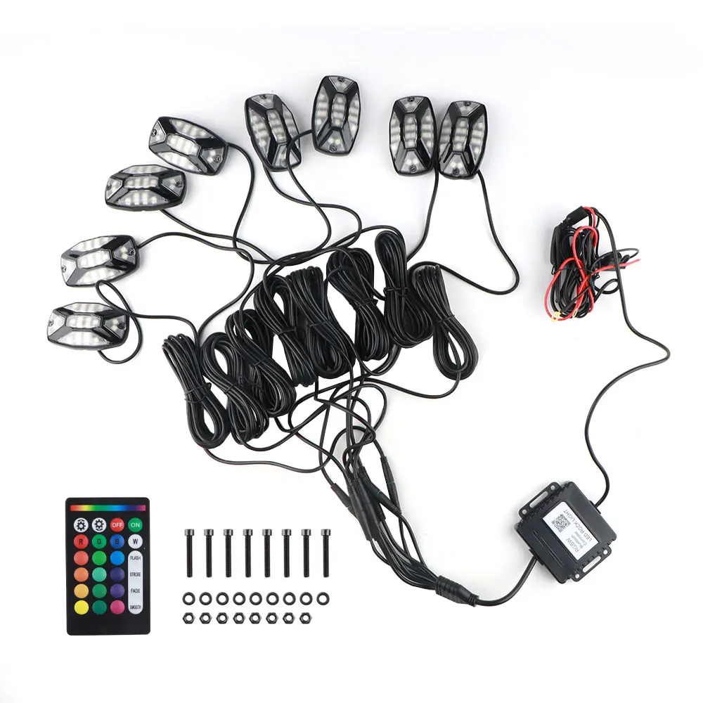 

8pcs RGB LED Rock Lights Pod Offroad Truck for Jeep Lamp Under Glow Remote Control Waterproof LED Multicolor Neon Light for Boat