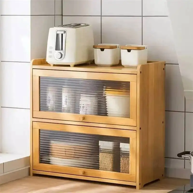 Cabinets With Table Japanese Bamboo Kitchen Kitchen Home Furniture Tableware Storage Cabinet Desktop Door Dust-proof  Sideboard
