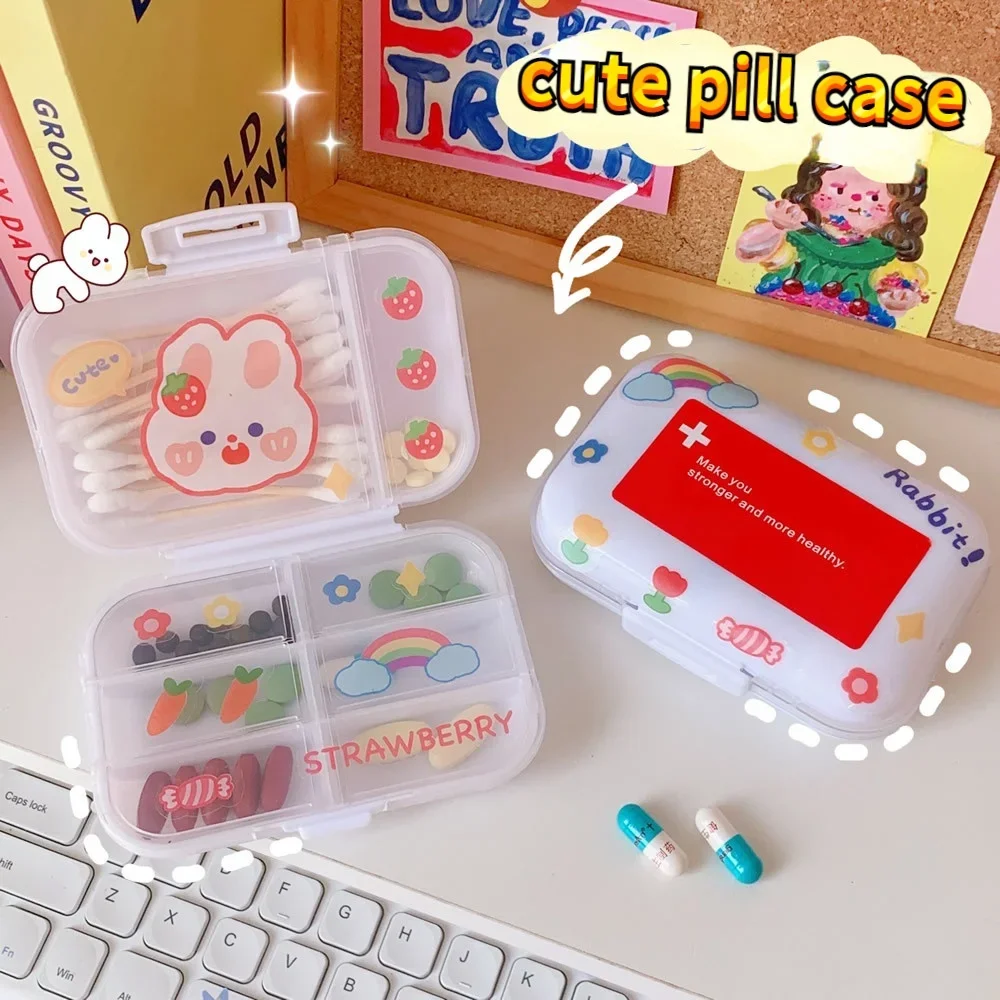 Kawaii Pill Box Organizer 7 Day Weekly Pill Case Organizer Medicine with Free Sticker Protable Travel Mini Box Cute Lattice