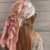 1PCS 90*90cm Square Silk Scarves Women Hijab Shawls Fashion Print Kerchief Femme Head Scarf Foulard Bandana Beach Pareo