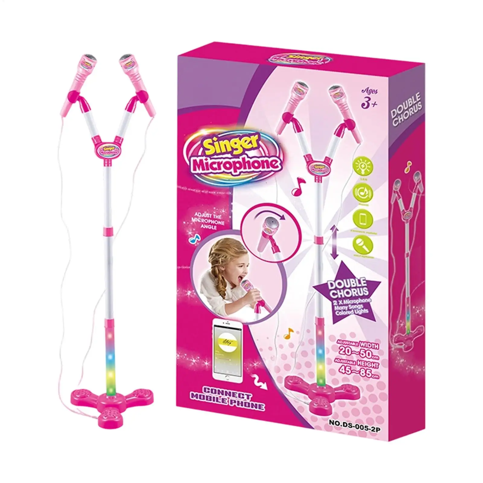 Microphone pour enfants avec support, Machine à chanter avec lumière colorée, jouet pour garçons et filles d'âge préscolaire