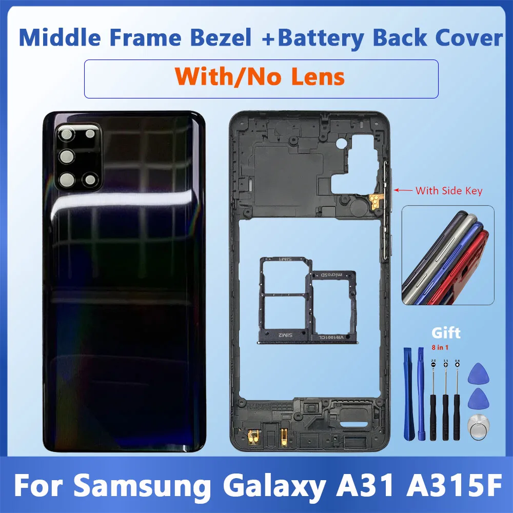 

For Samsung Galaxy A31 A315F A315G A315N A315 Full Housing Middle Frame A31 Battery Back Cover Rear Door With Adhesive Replace