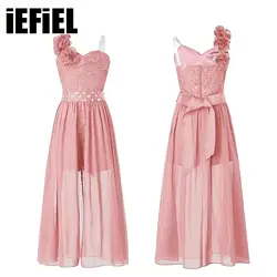 Kids Girls Floral Chiffon Party Proms Dress Shiny Rhinestone Sequin Lace Jumpsuit Romper Gown Dress Birthday Maxi Dresses