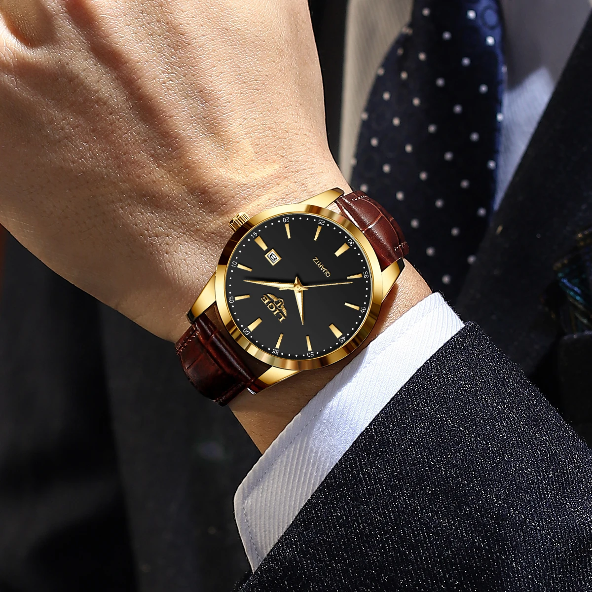 LIGE, nuevo Reloj de lujo para hombre, Reloj de pulsera militar de cuero para hombre, Reloj de cuarzo, Reloj luminoso resistente al agua con fecha y semana, relojes para hombre, Reloj + caja