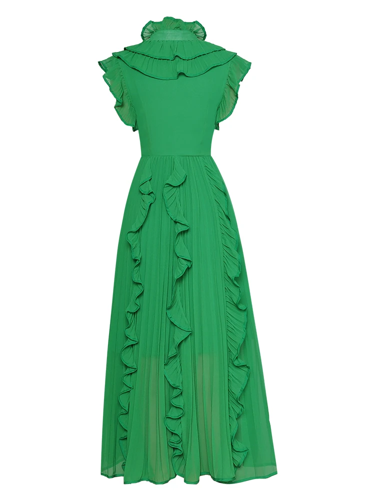 Robe mi-longue à manches courtes pour femmes, robe de créateur d'été, élégante, chic, décontractée, fête, vacances, vert, rue haute, mode, nouveau, haute qualité