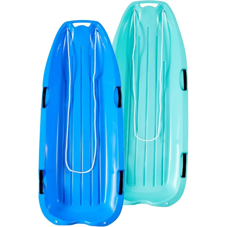 

Toboggan Snow Sled for Adults 48in Plastic Sleds with Pull Rope and 4 Handles Outdoor Plastic Snow Sled for and Adults