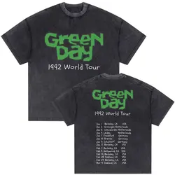 Washed Vintage Punk Band Green Day 1992 World Tour Graphic T-shirts Men Gothic Retro Rock Tshirt Male Casual Oversized T Shirts