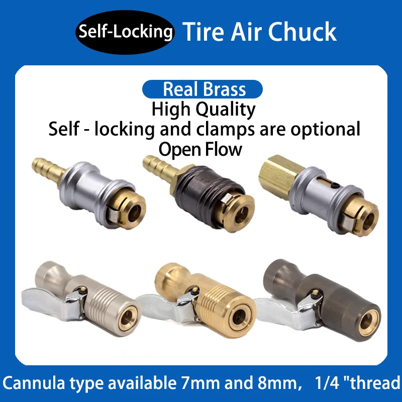 Self-Locking Tire Inflator Chuck Tyre Air Inflator Tyre Chuck Copper Brass Tire Air Chuck Compressor Accessories