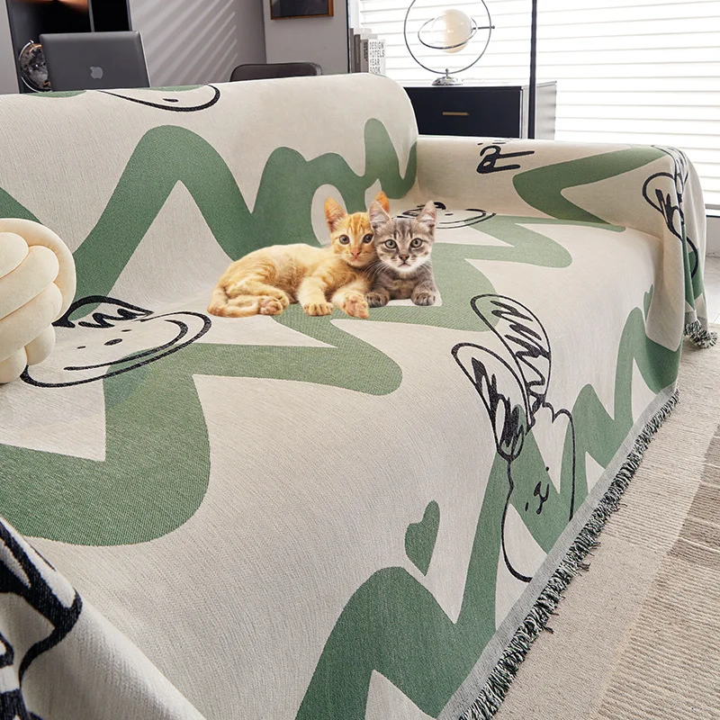 

1PC Chenille Sofa Throw Blanket with Tassels Anti-cat Scratches Sofa Slipcover Dustproof Couch Protector Camping Picnic Blanket