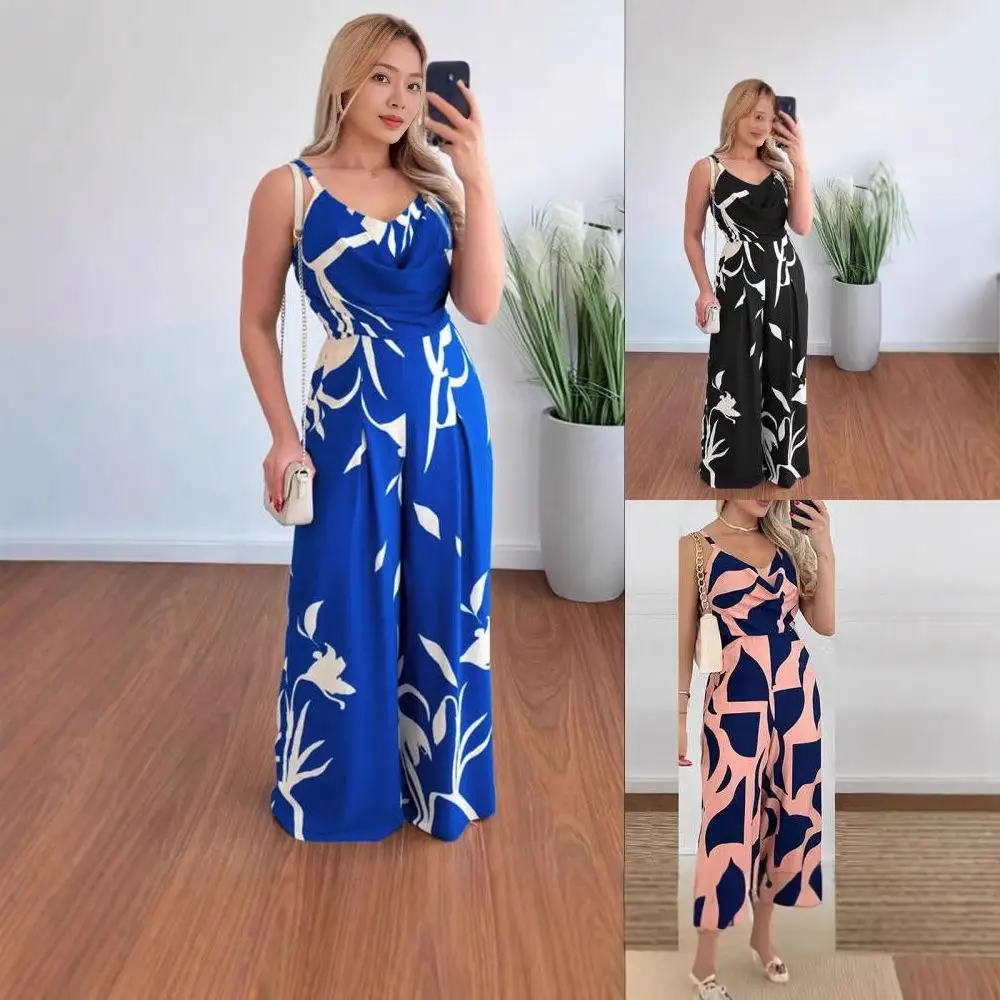 

Bal Waist Cinched Wide Leg Jumpsuit Strapl mid Waist Seven Nine Pants Polyester Fiber Commute Sle Spring Season