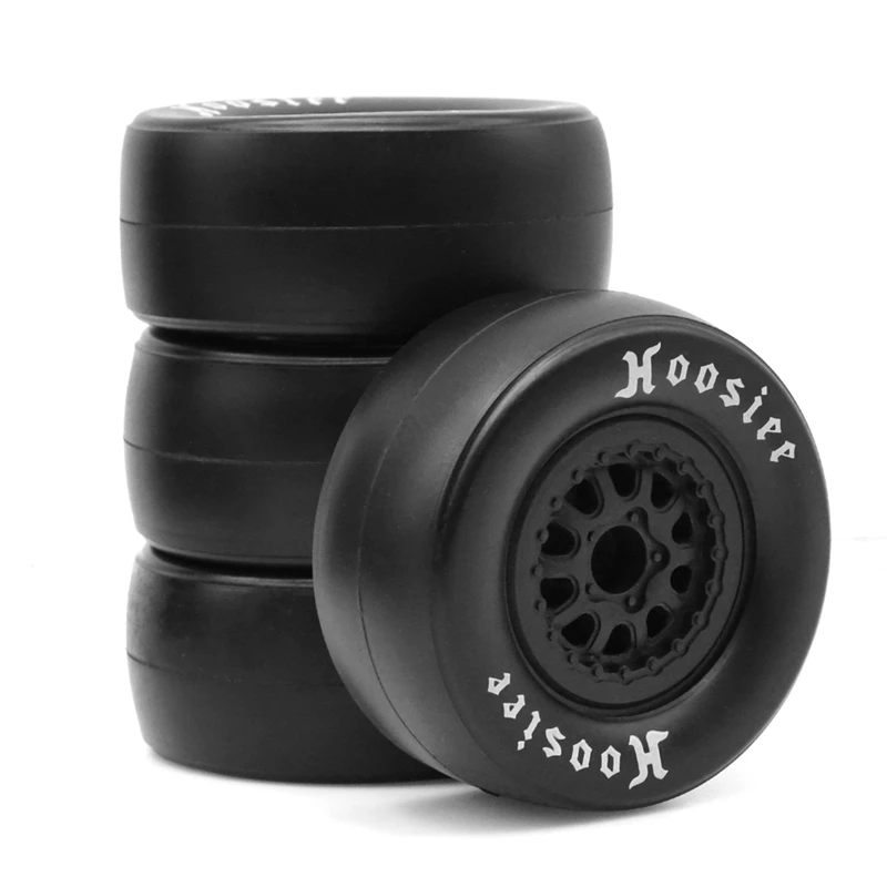 4 Piece Rubber RC Tyres & Wheel Rims Hex Black RC Accessories For 1:10 On Road 4WD Racing RC Car 105Mm