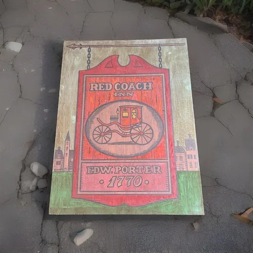 Vintage Hand Painted RED INN Wall Sign 16x12  - Excellent Condition --Tin Sign