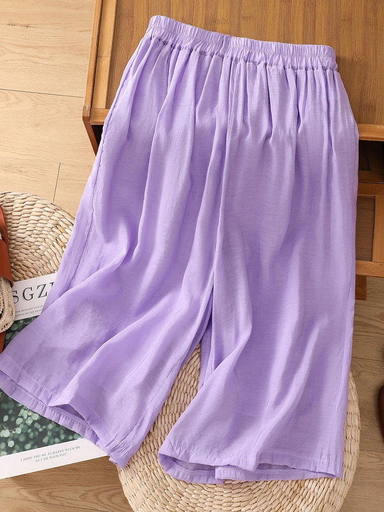 Letnie, cienkie spodnie z szerokimi nogawkami, spódnico-spodnie damskie z jedwabiu, bawełny i lnu, zwiewne, luźne, z elastyczną talią, codzienne spodnie do pracy, wysoki stan.