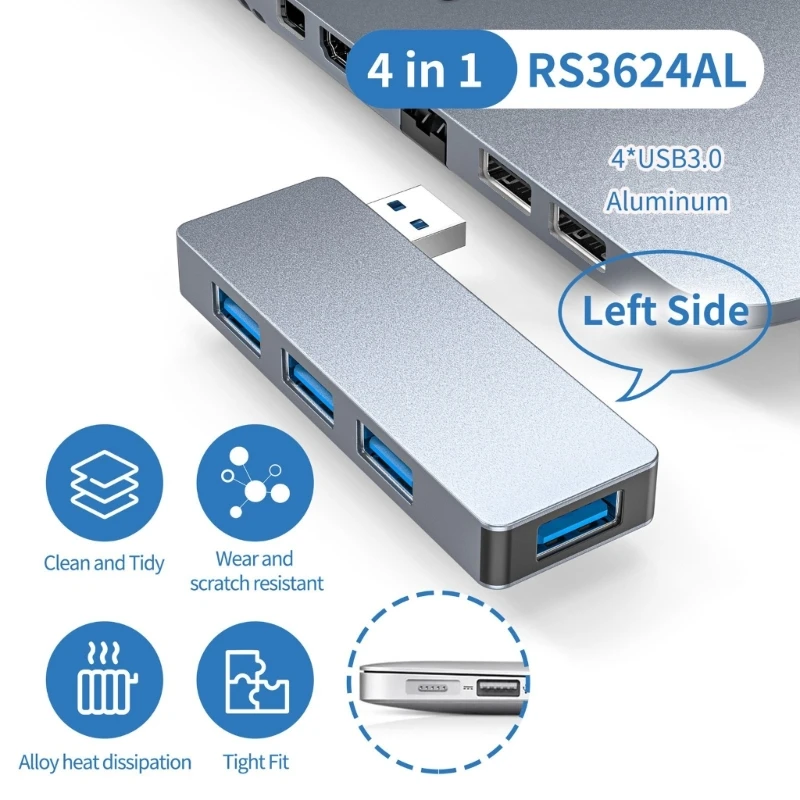 

MultiPort USB3.0 Hubs Super Speed Adapters Plugs And Play For Computer Keyboards Mouse External Hard Drive F19E