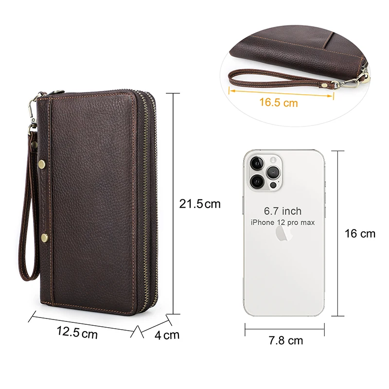 CONTACT'S Clutch Wallets For Men Genuine Leather Male Handbags Coin Purses Passport Cover Card Holders Money Clips Men's Wallet