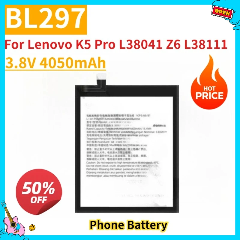 

Новый сменный аккумулятор для мобильного телефона BL297 3,8 В 4050 мАч для Lenovo K5 Pro L38041 Z6 L38111 Lite 6,3-дюймовые аккумуляторы для сотового телефона