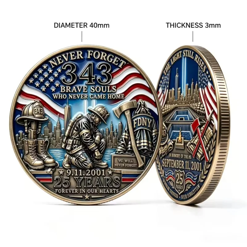 9/11 Never Forget 343 FDNY Firefighters Memorial Coin September 11 WTC Patriotic Tribute Collectible Coin